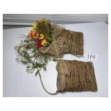 2 hanging grapevine wall baskets one with florals