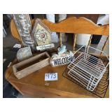 Tote full , Garden stake, cheese box, wire basket,