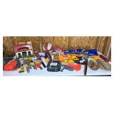 Box full of outdoor toys football, baseball m