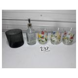 3 Glass Hand Painted Flower Vases, 1 Glass S