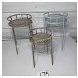 3 metal plant stands of differing heights