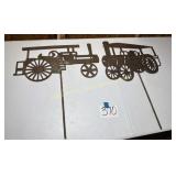 2 Metal Laser Cut Yard Decor, Train and Tractor