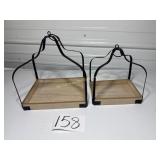 2 Wood base and metal arch open decorative trays