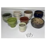 Lot of 8 misc flower pots 1 plastic 7 ceramic