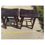 2 Wood Barstools Faux Leather Seats