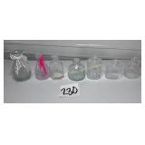 7 Small Clear Glass Vases