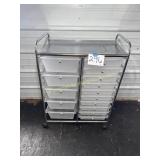 Metal Rolling Cart with 15 Plastic Drawers