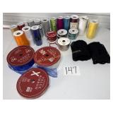 Box of various ribbon and tulle, metallic