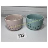 2 Ceramic Baskets with Wood Handles