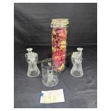 glass angel candle holders, glass canister, glass