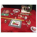 Box of Christmas, ornaments, cups, bells, Santas,