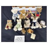 5 Boyd's bears, 3 bunnies, 1 lion, all Boyd's,
