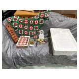 Tote, wood drawers, Christmas ornaments, rolling