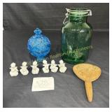 Glass jar, primitive paddle, pedestal Kemple