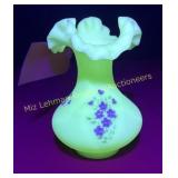 Fenton Satin Custard glass ruffled Vase
