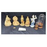 3 chalkware figurines, 2 glass display dome, etc.