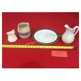 Ironstone pitcher, Antique blue striped pitcher,