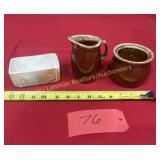 Small McCoy Pinecone planter, 2 USA brown drip,
