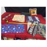 Box of blankets,  pillow, etc.