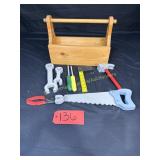 Toy Wood Tool Caddy and Wood Tools