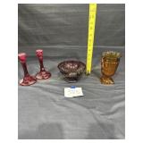 Colored Glass Candlesticks, Bowl, Large Goblet
