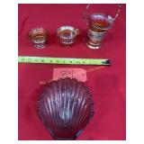 4 pc. Lot of Carnival glass, candlestick holder,