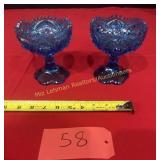 2- Kemple Wheaton blue starburst pedestal compote