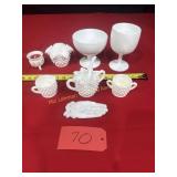 2 Unmarked compotes, Hobnail pieces, Avon praying