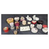 Lot of Trinket jars, china basket, cupid candle