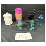 Praying Hands, Painted Mason Jar, 2 Insulators,