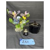 2 Glass Trees, Lidded Black Amethyst Octagon Dish
