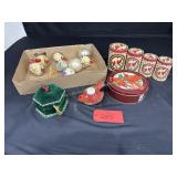 Lot of Cardinals, trinket box, tins, candle