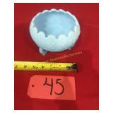 Fenton Blue satin 3 footed rose bowl