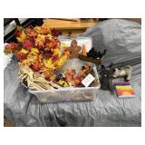 Tote of fall garland, box misc. fall