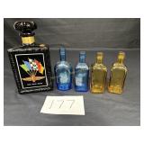 Indy 500 Decanter, 4 Colored Wheaton Bottles