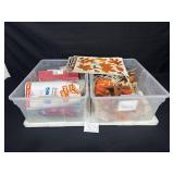 2 totes, Halloween decor and plastic cups