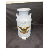 Metal milk can, with American Eagle decal
