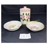 2 Serving Bowls and Rose Canister