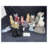 Box full of Stuffed Cats some handmade 1 ceramic