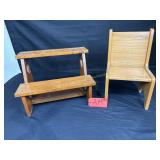 One Oak Child's Chair with a Wooden Bench