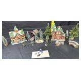 4 Boxes Christmas Village, Trees, Lighthouse,