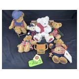 6 Boyd's bears, bench, picnic basket, bench