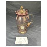 Vintage Pink Glass Water Pitcher with Matching