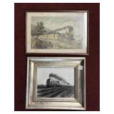 FRAMED TRAIN PRINT AND AMERICAN EXPRESS FRAMED PIC