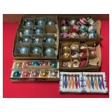VINTAGE GLASS/PAINTED CHRISTMAS BULBS & (2) SHINY