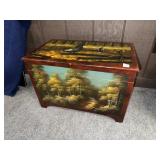 WOODEN PAINTED PHESANT BOX APPROX 22" X 13" X 15"