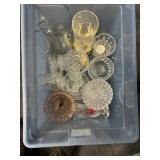 CUT GLASS CANDLE HOLDERS, VASES, CANDY DISHES,