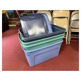 (5) TOTES & LIDS (HDX, GREEN & BLUE)