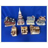 (7) HAND PAINTED CERAMIC CHRISTMAS VILLAGE PIECES