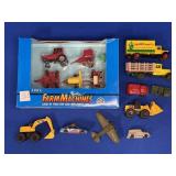 ERTL FARM MACHINES (IN BOX) & LOOSE MISC. CARS